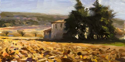 daily painting titled House and ploughed field