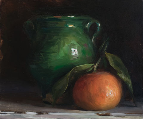 daily painting titled Clementine and green pot