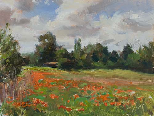 daily painting titled Vineyard and poppy field