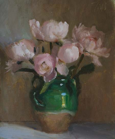 daily painting titled Peonies in a confit jar