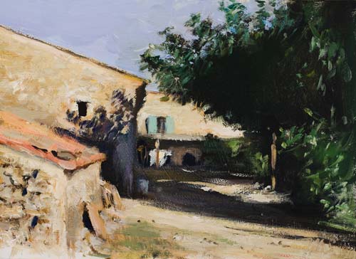 daily painting titled Courtyard with cherry tree