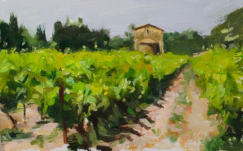 daily painting titled Vineyard and chapel