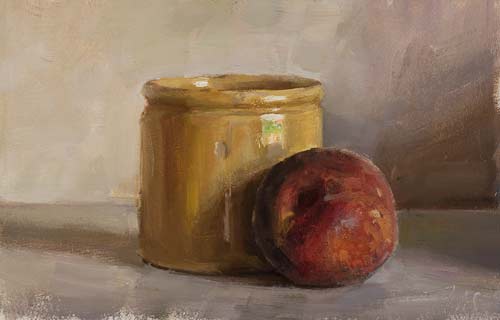 daily painting titled Confit pot and peach