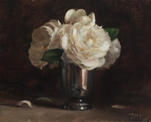 daily painting titled Roses in a silver goblet