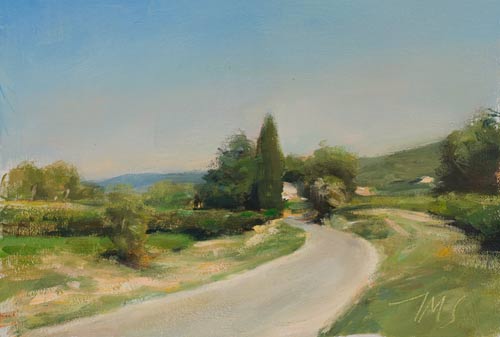 daily painting titled Road through vineyards, Seguret