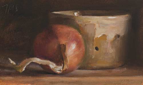 daily painting titled Onion and faisselle pot