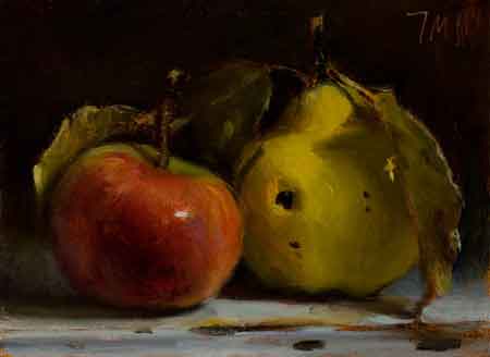 daily painting titled Quince and apple