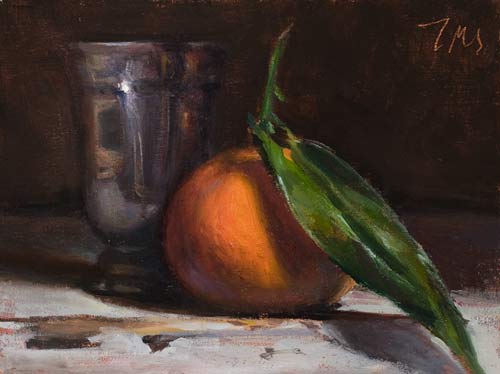 daily painting titled Clementine and silver cup