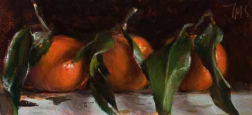 daily painting titled Three Corsican clementines