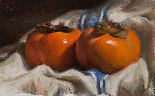 daily painting titled Persimmons and french cloth