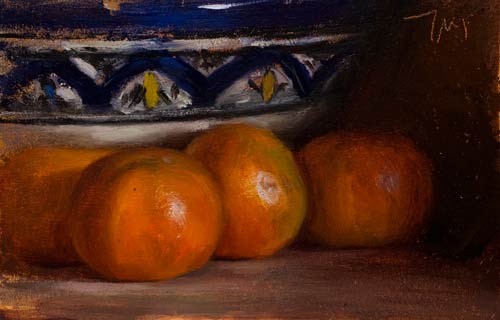 daily painting titled Clementines and Moroccan bowl