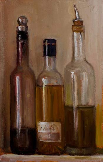 daily painting titled Olive oil bottles