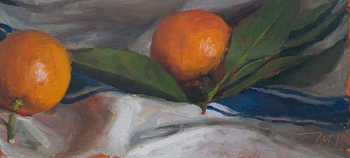daily painting titled Oranges on a french cloth
