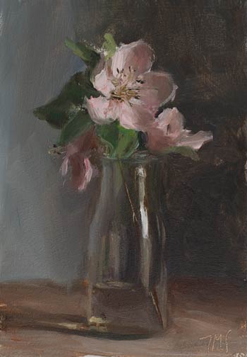 daily painting titled Quince blossom in a jar