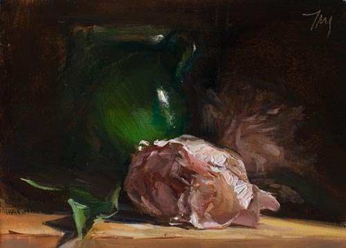 daily painting titled Peonies and ProvenÃ§al pot #2