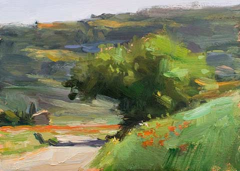 daily painting titled Morning road through poppy fields