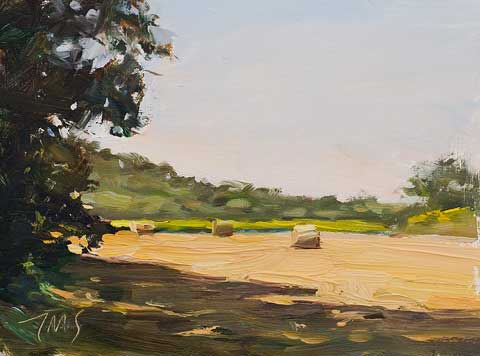 daily painting titled Hay bales, morning near Crillon-le-brave