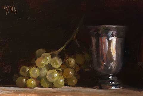 daily painting titled Grapes and silver goblet