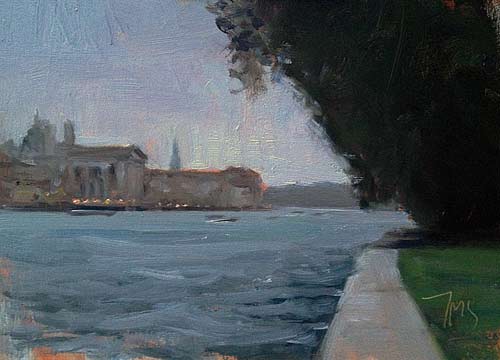 daily painting titled Zattere from Giudecca, early evening