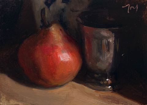 daily painting titled Red pear and silver goblet