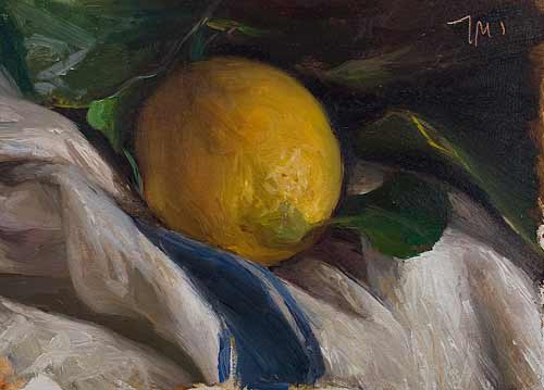daily painting titled Lemon on a French cloth #2
