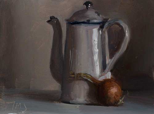 daily painting titled Enamel jug and onion