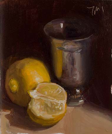 daily painting titled Bergamots with silver goblet