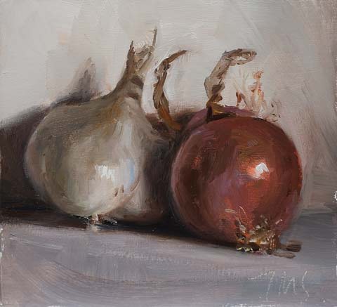 daily painting titled Garlic head and onions