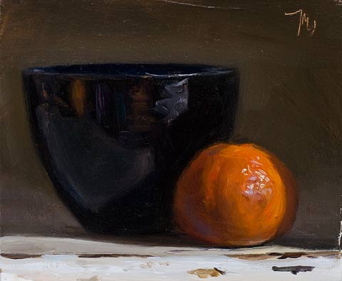 daily painting titled Bowl and clementine