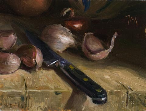 daily painting titled Garlic cloves and Sabatier