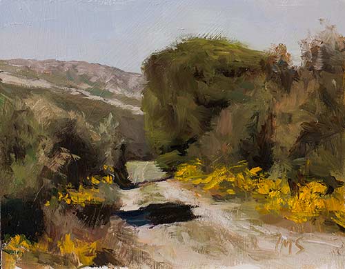daily painting titled Mountain track with flowering gorse