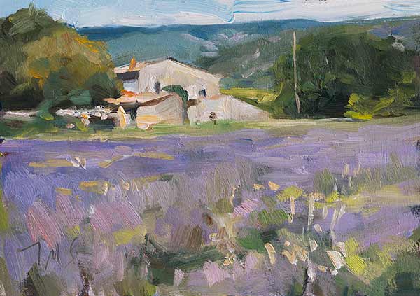 daily painting titled House and lavender field