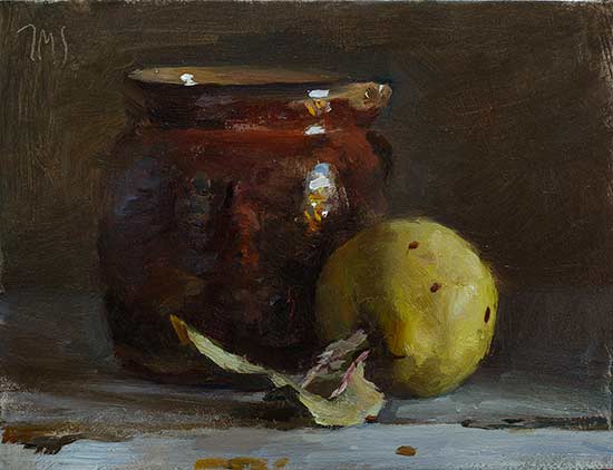 daily painting titled Still life with jug and quince