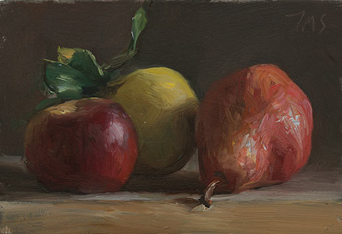 daily painting titled Apple, quince and pear