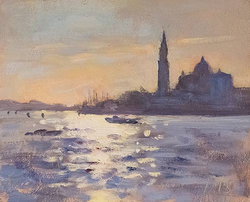 daily painting titled Ealy morning, San Giorgio Maggiore