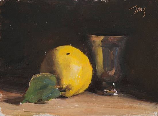 daily painting titled Quince and silver cup