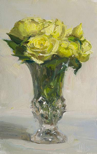 daily painting titled White roses in a vase