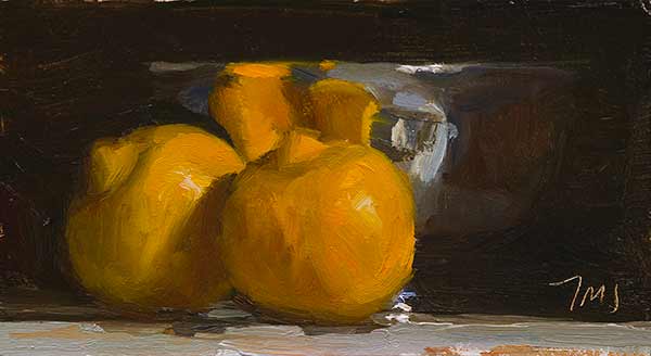 daily painting titled Bergamots and silver bowl