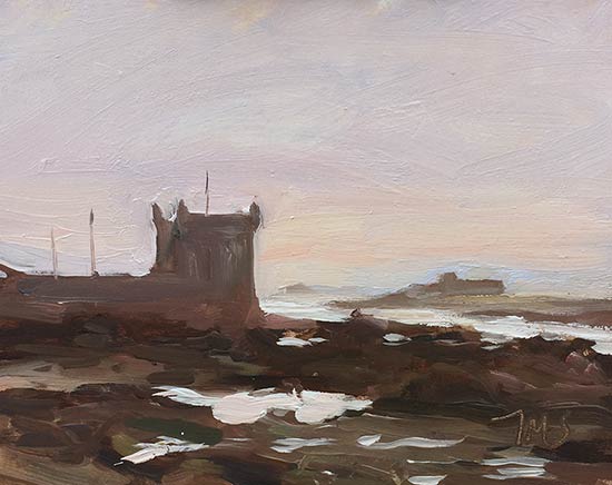 daily painting titled The Citadel Essaouira, evening