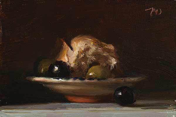 daily painting titled Bread and olives