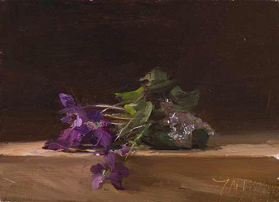 daily painting titled Violets in silver foil