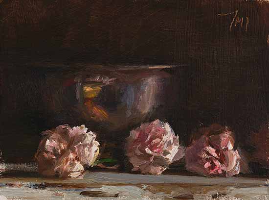 daily painting titled Silver bowl with roses