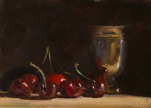 daily painting titled Cherries and silver goblet