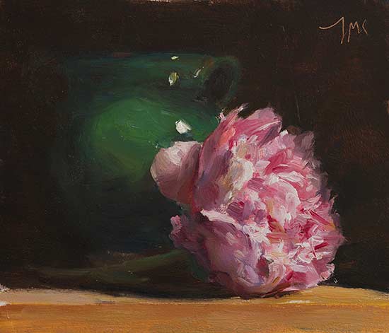 daily painting titled Peony and green vase