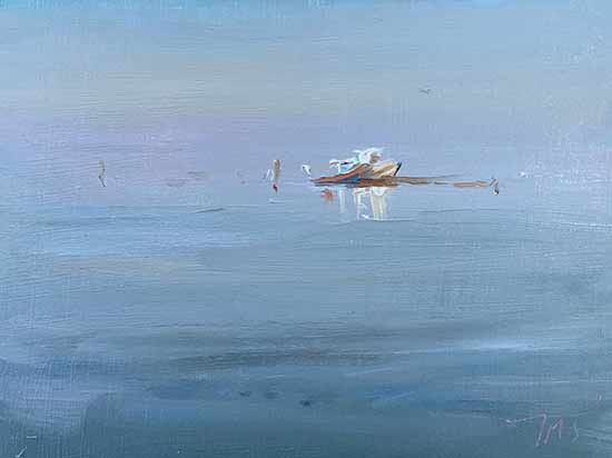 daily painting titled Boats on the lagoon, Pellestrina