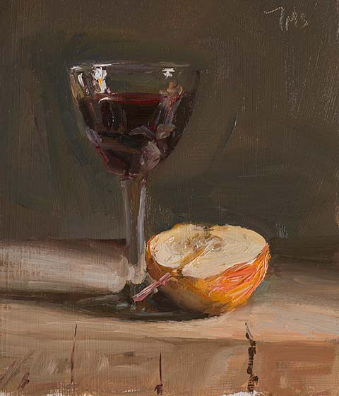 daily painting titled Pear half and dessert wine