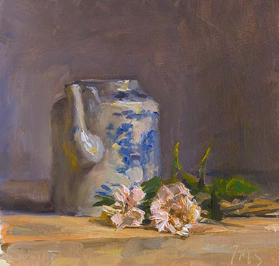 daily painting titled Roses and Chinese teapot