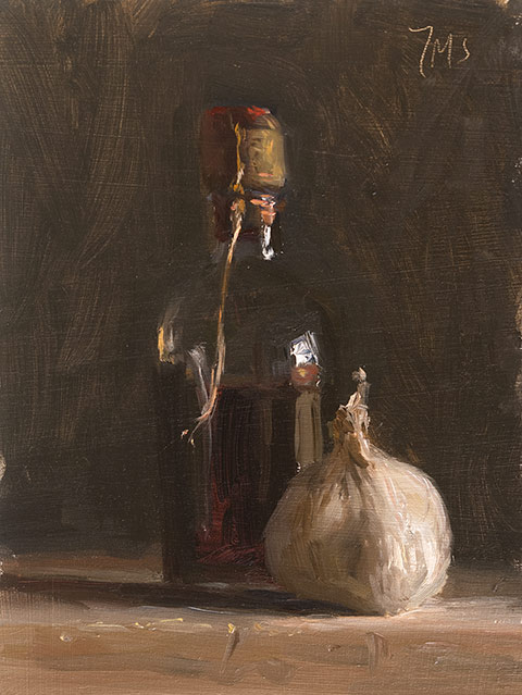 daily painting titled Garlic head and balsamic vinegar