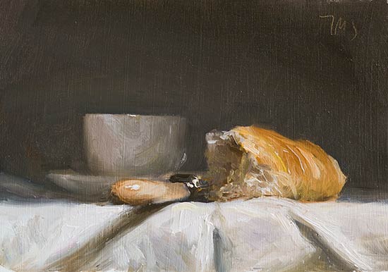 daily painting titled Coffee and croissant