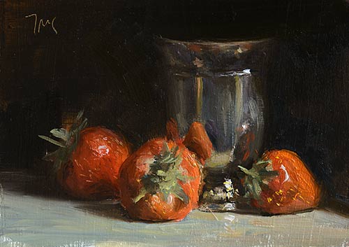 daily painting titled Strawberries and silver goblet